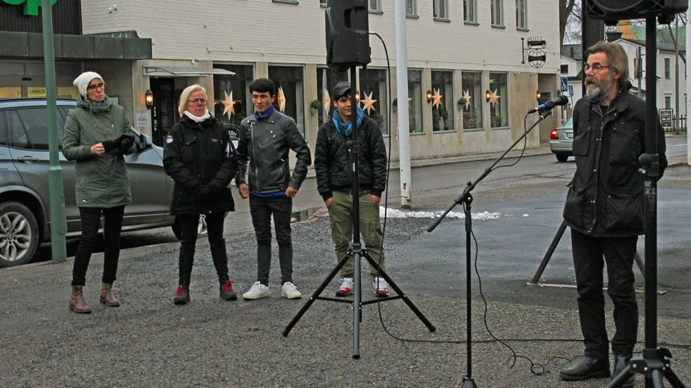 Även Dag Källman hade ordet under manifestationen på Rådhustorget.