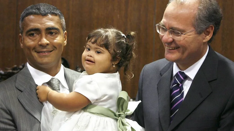 World Down Syndrome Day.
Den brasilianska fotbollsspelaren Romario med sin dotter Ivy Faria, som har Downs syndrom.