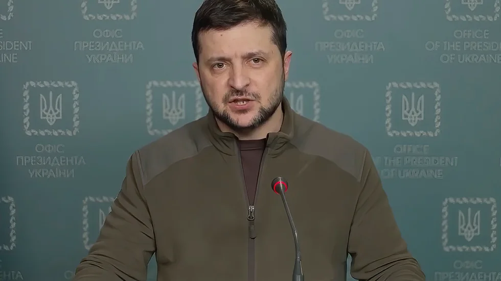 President Volodymyr Zelenskyj tackade särskilt de svenska hamnarbetarna i talet.