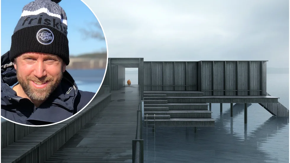 Jacob Högfeldt (M), kommunstyrelsens ordförande, öppnar upp för kallbadhus i Strängnäs och i Mariefred, där det finns ett kallt engagemang sedan tidigare. Arkivbilden är en skiss på det kallbadhus som är tänkt att uppföras i Jönköping.