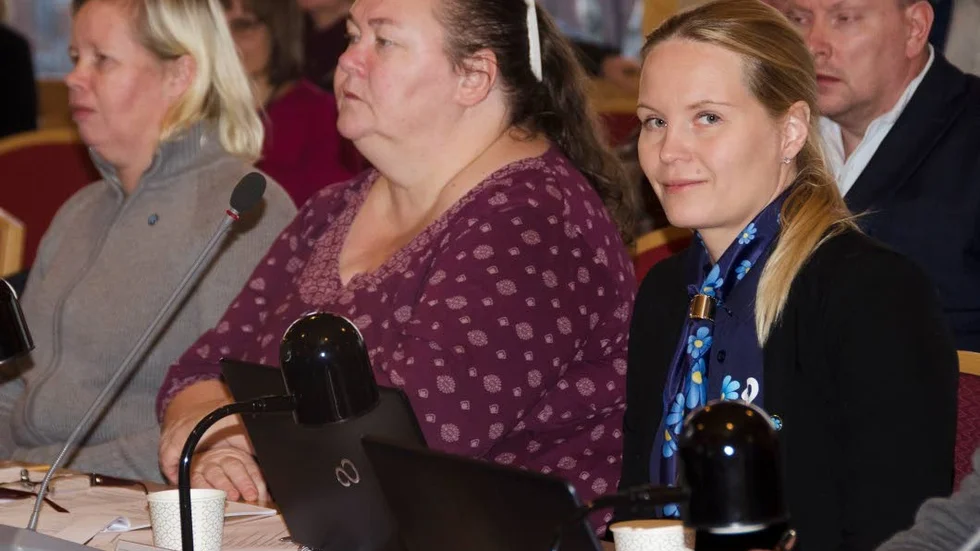 SDs ledamöter på kommunfullmäktige november 2018, i mitten syns Kristina Karlsson.