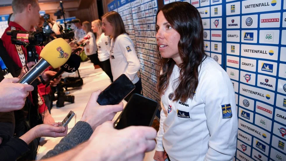 SEEFELD 20190219 Sveriges Charlotte Kalla under tisdagens pressträff med damerna i skidlandslaget i Seefeld. Foto Fredrik Sandberg / TT kod 10080 *** Bilden ingår i SPORTPAKET. För övriga BETALBILD ***