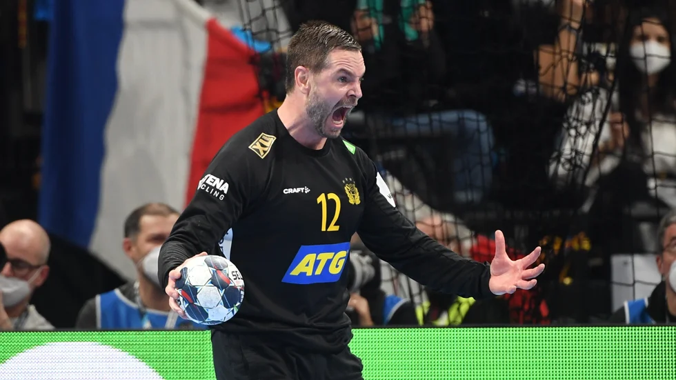 Andreas Palicka i EM-finalen mot Spanien i Budapest i januari. Arkivbild.