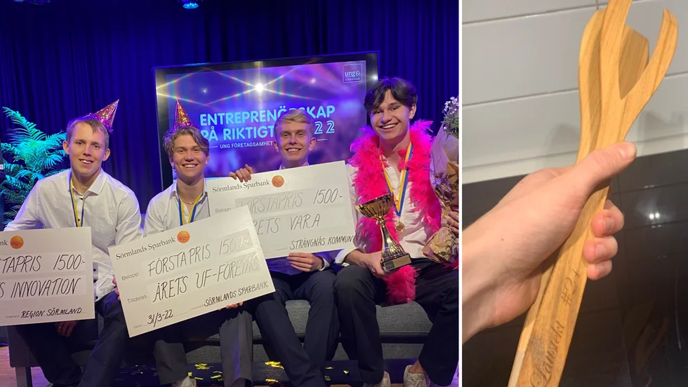 Melvin Gustavsson, Amandus Lundh, Isak Betzholtz och Filip Werner ska tävla i SM i Ung Företagsamhet i Göteborg i maj.