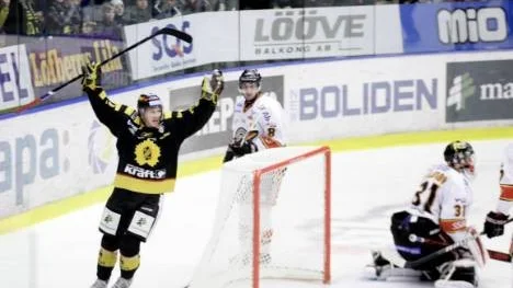 Titta så glad han är, Fredrik Warg, efter Erik Forssells 3-1-mål mot Luleå i den andra perioden. Det lyckades således inte den här gången heller för Luleå att vinna i Skellefteå. AIK har nu tio matcher i följd utan förlust mot Luleå.