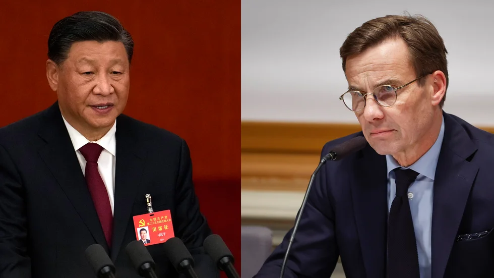 Kinas president Xi Jinping och Sveriges nytillträdde statsminister Ulf Kristersson. Bilden är ett kollage.