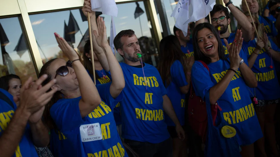 Ryanairs anställda i Spanien är nu beredda att gå ut i strejk efter att förhandlingarna brutit samman. Bilden från en tidigare strejk för fyra år sedan. Arkivbild.