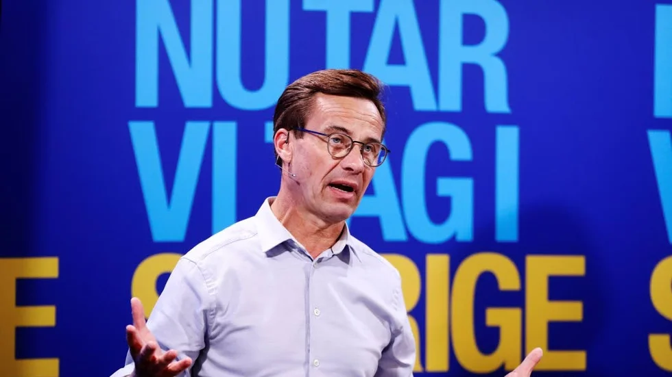 Ulf Kristersson under lördagens presskonferens.