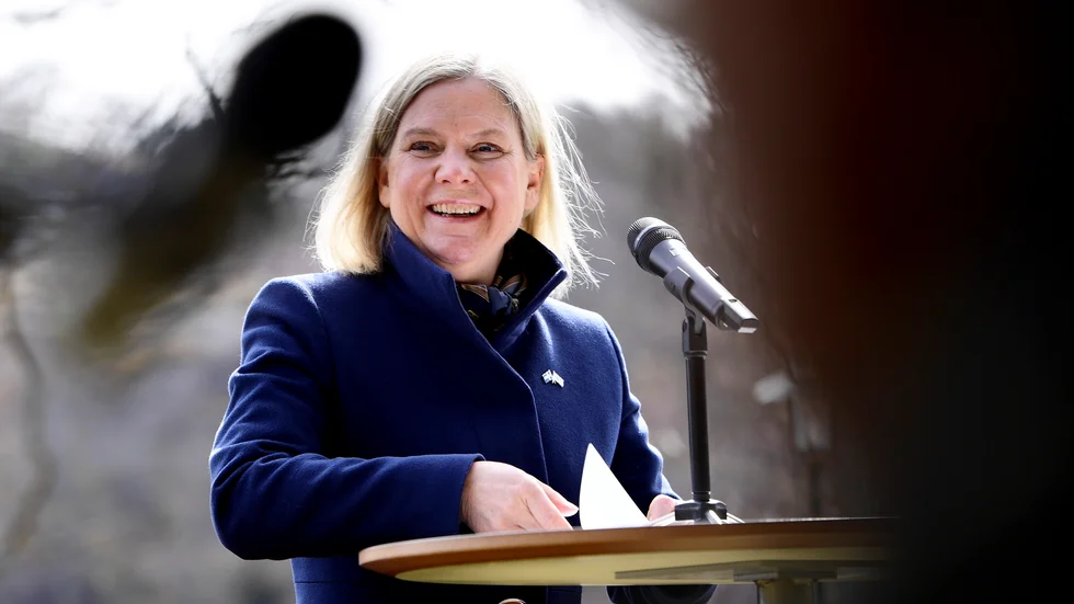 Magdalena Andersson (S) håller pressträff tillsammans med Finlands statsminister Sanna Marin.