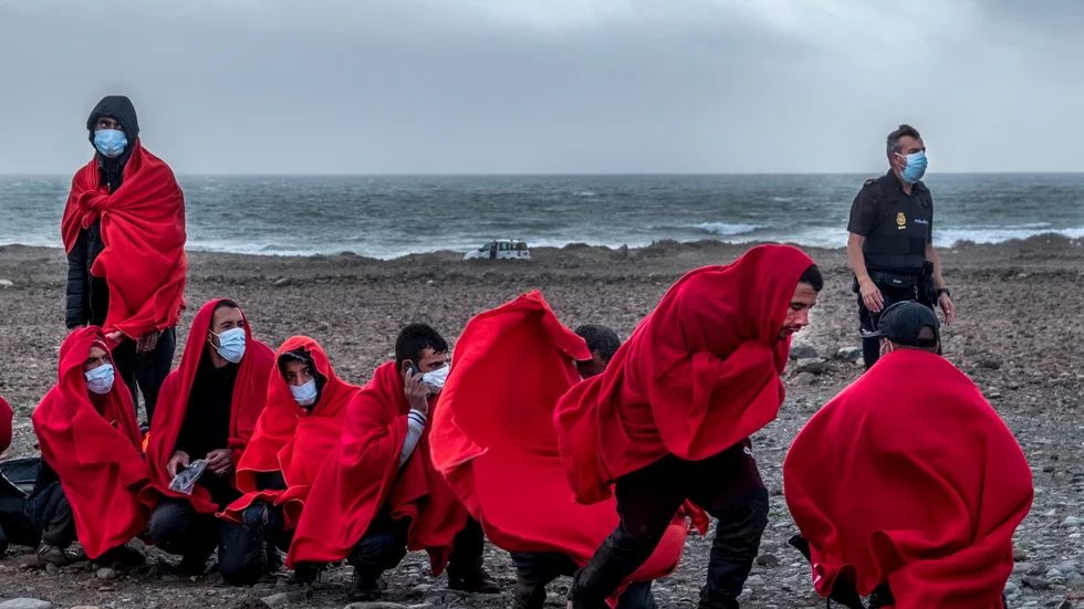 Migranter från Marocko anländer till en strand på Gran Canaria. Bilden är från i januari i fjol.