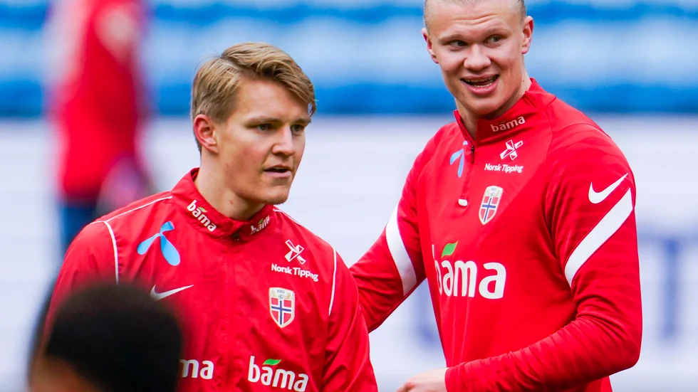 Martin Ødegaard och Erling Braut Haaland är med i Norges NL-trupp. Arkivbild.