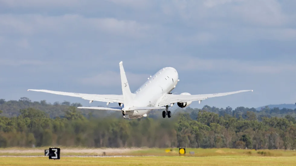 Ett australiskt havsövervakningsflygplan av typen P-8 Poseidon. Arkivbild.