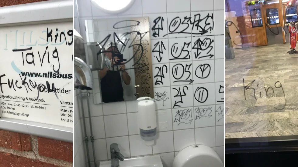 Under två tillfällen på bara några dagar har någon eller några klottrat på resecentrum i Vimmerby. I mitten syns det omfattande klottret på en av toaletterna. 