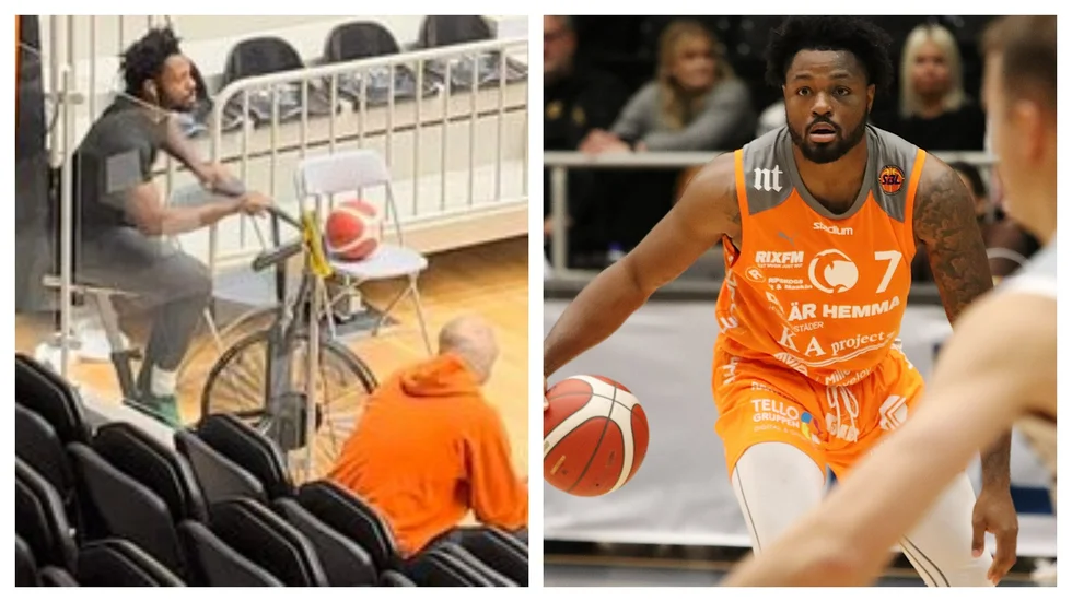 Extraträning på en ledig dag. CJ Burks kallades in av assisterande Dolphinscoachen Johs Andersen.