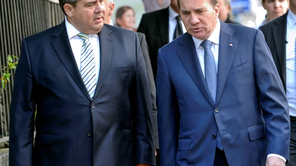 NYTT LÄGE FÖR S. Tyske SPD-ledaren Sigmar Gabriel sitter i en koalition med kristdemokraterna. Även svenske S-ledaren Stefan Löfven söker nya blocköverskridande lösningar.