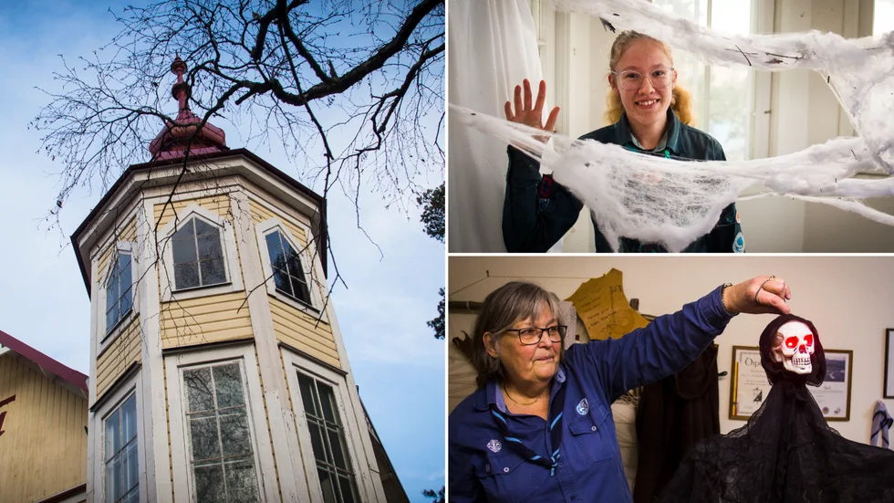 Maya Carnesten är en av ungdomarna som är med och förbereder inför den kusliga aktiviteten på Tea-huset och Anne Norstedt är ordförande för scoutkåren i Flen.
