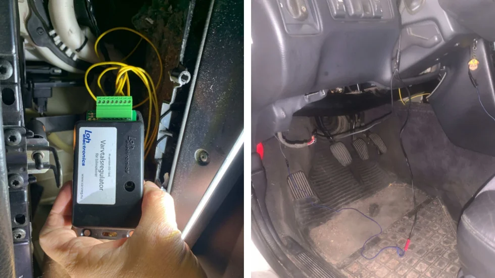 A-traktorn var manipulerad för att kunna framföras fortare än 30 kilometer i timmen. (Bilderna är hämtade ur förundersökningen och togs när polisen undersökte fordonet.) 