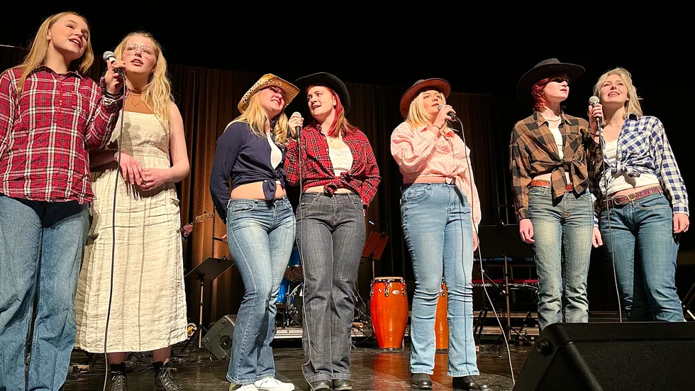 Sångensemble framför artisten Taylor Swifts country-inspirerade låt "Mean".
