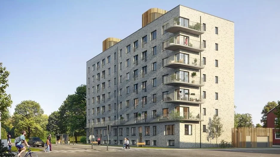 Karlavagnen, sidorna som är ut mot gatukorsningen.