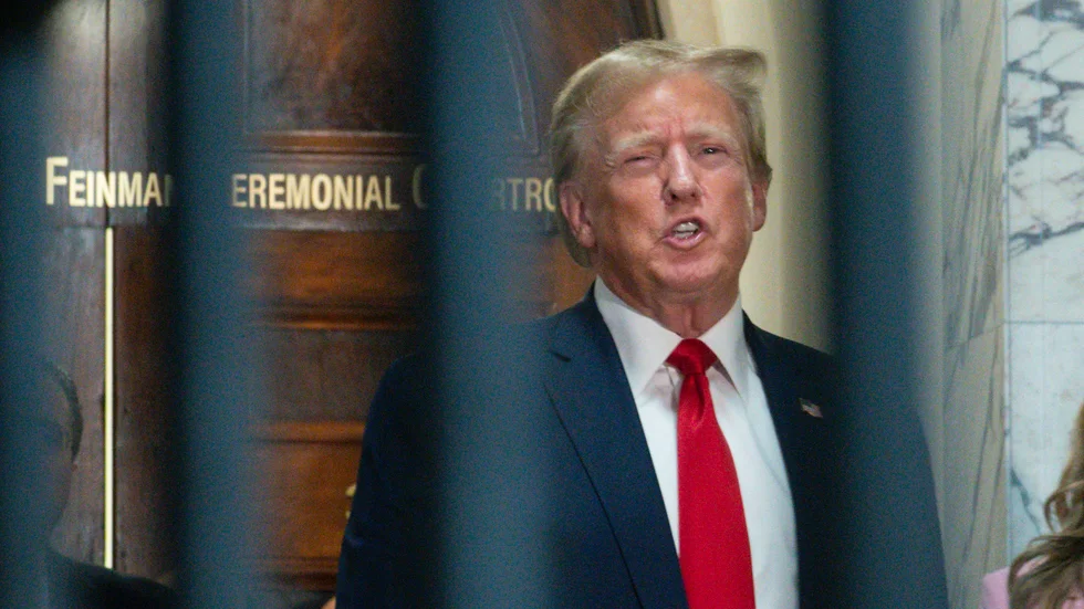 Donald Trump utanför rätten i New York förra veckan.