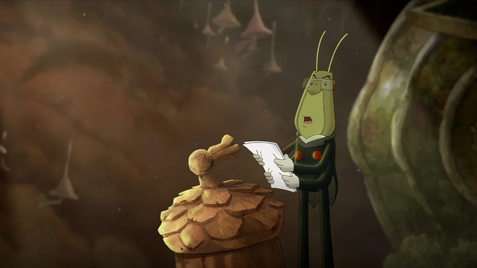 Carl Bildt gör rösten till generalsekreteraren i Förenade småkryp i nya Bamsefilmen. Pressbild.