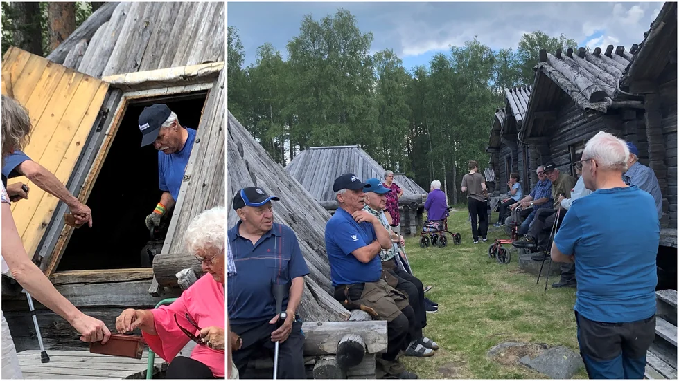 Torkel Fahlgren, Östra Kikkejaurs sameby, bjöd PRO:s medlemmar på ”riktigt kokkaffe” i sin kåta. Han berättade också om de olika kåtorna och härbrena på området.