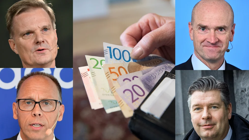 Swedbanks vd Jens Henriksson, Michael Green, vd Handelsbanken, Nordeas vd Frank Vang-Jensen och SEB:s vd Johan Torgeby. Arkivbilder.