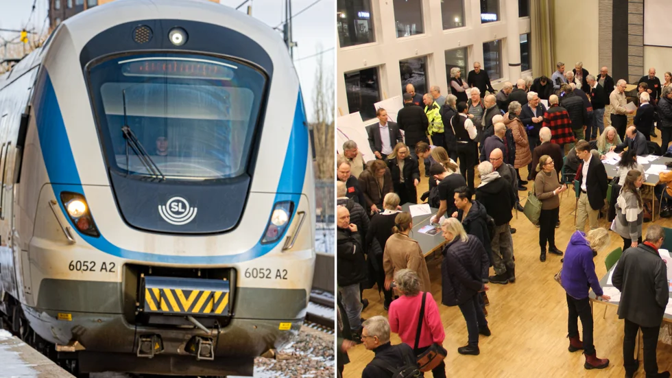 Besökarna kom och gick under mötet som varade i 3,5 timmar i Knivsta kommunhus. Många ville lämna synpunkter och egna förslag om var de två nya spåren ska placeras genom Knivsta kommun. (Bilden är ett montage)
