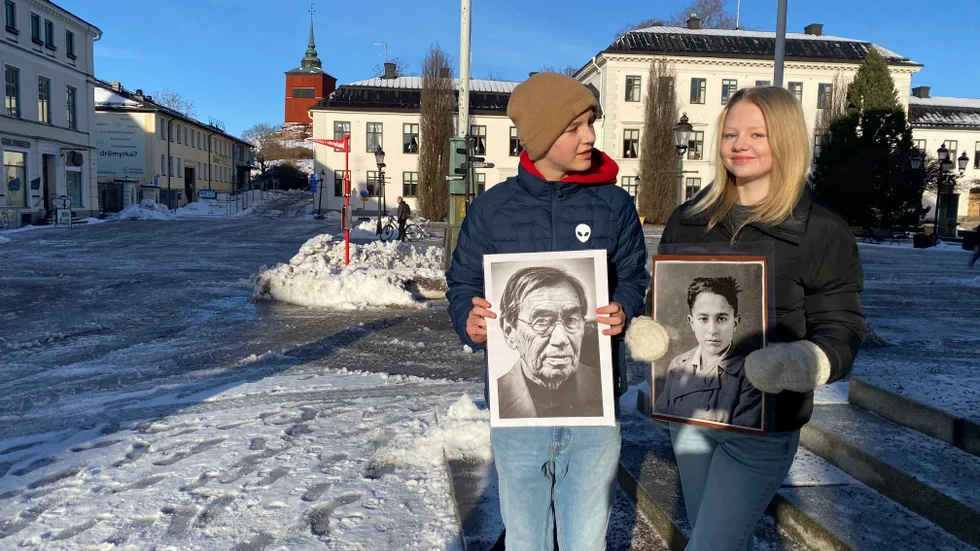 Elvis Udin och Malwa Lundberg har båda engagerat sig i förintelsen och dess offer, som här representeras av bland annat Emerich Roth, till vänster.