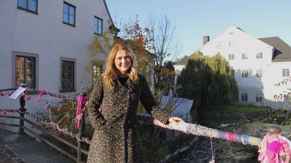 Det är Bröstcancerföreningen Uppsala län som ligger bakom gerillaslöjden på Dombron i Uppsala. Ordföranden Lisa Thörn berättar att stickningen för samman människor i det svåra. "När vi satte upp det första oktober kom hela familjer hit och hjälpte till", säger hon.