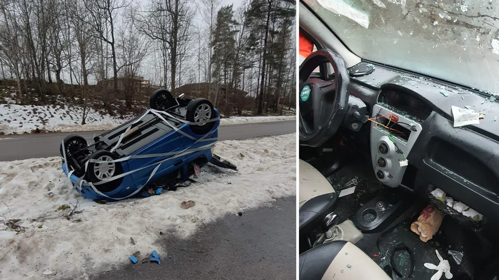 Kicki Wernanders dotter har fått sin mopedbil vält på taket. Därtill har både stereo och baslåda stulits och all inredning är täckt i glas.