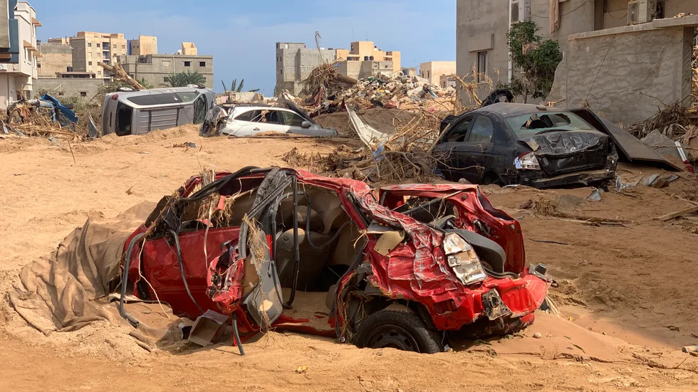 Skador orsakade av översvämningarna i Libyen tidigare i september. Arkivbild.