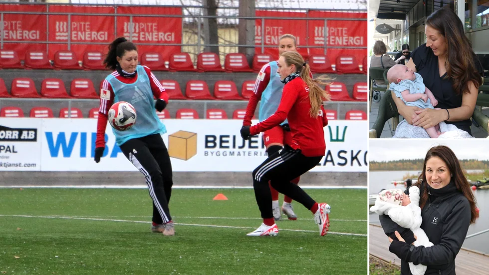 Tvåbarnsmamman Josefin Johansson är tillbaka i träning med Piteå IF. Hon fick Lo (övre bilden) för fem månader sedan och Lilly (nedre bilden) för fem år sedan. Nästa år siktar hon på comeback i damallsvenskan.