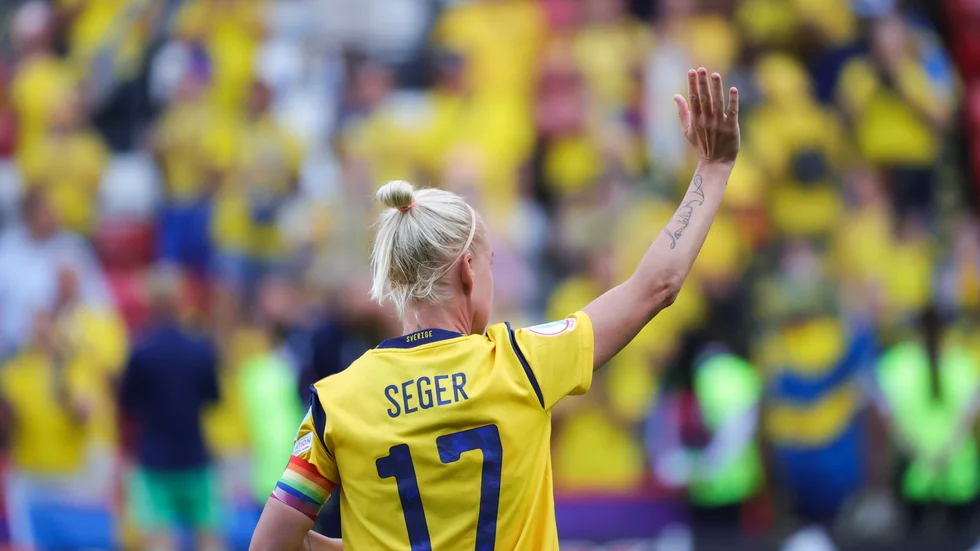 Sveriges Caroline Seger efter onsdagens 2–1-seger mot Schweiz. Sverige har allt i egna händer när grupp C avslutas på söndag.