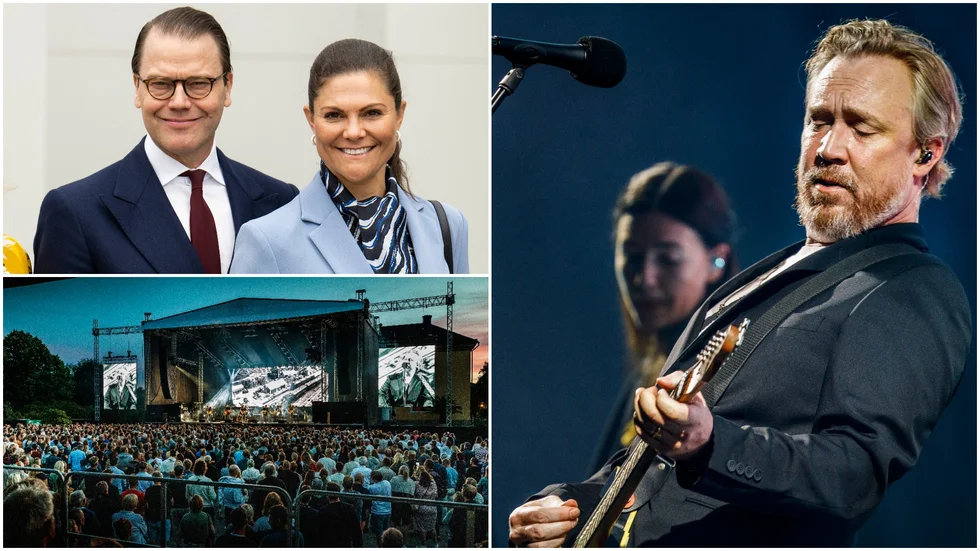 Prins Daniel och kronprinsessan Victoria stod längst fram till vänster framför scenen när Lars Winnerbäck spelade i Botaniska trädgården på onsdagskvällen.