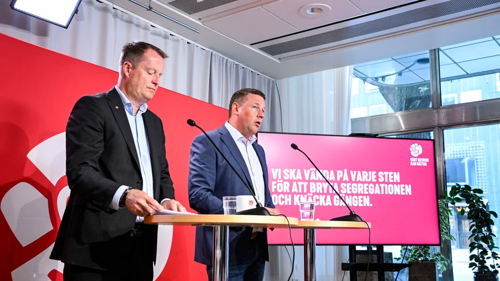 S presenterar paket för att bryta segregationen i Sverige. Integrations- och migrationsminister Anders Ygeman (S) och partisekreterare Tobias Baudin håller en pressträff.