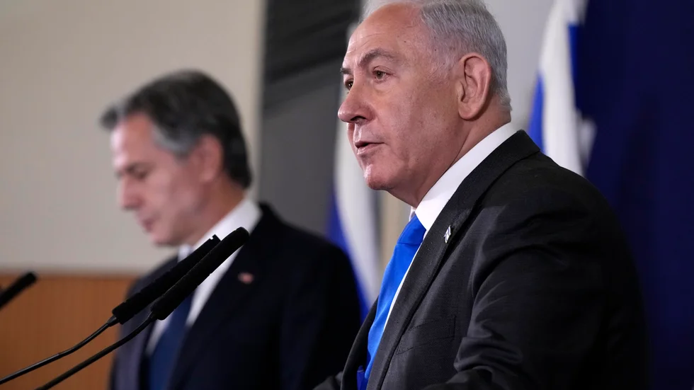 USA:s utrikesminister Antony Blinken på en pressträff med Israels premiärminister Benjamin Netanyahu vid ett tidigare besök av Blinken i Israel. Arkivbild.