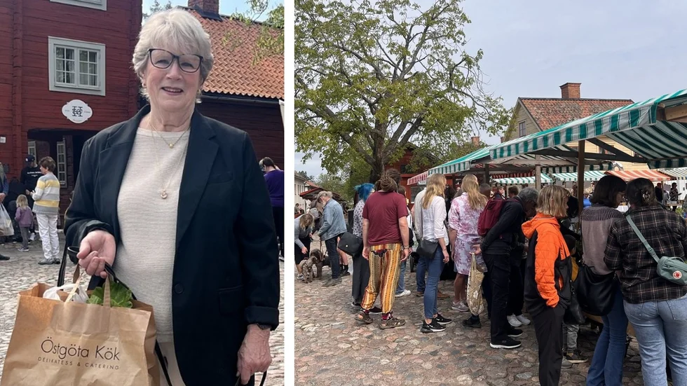Anette Malmsten var tidig med att handla på marknaden. Hon tycks ha vetat exakt vad hon kom hit för att köpa. "Jag har köpt lite pelargoner och sticklingar", säger hon. "Och ett par träskor såklart", fyller hon i.