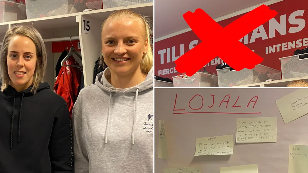 Cecilia Edlund och Wilma Carlsson avslöjar Piteå IF:s nya ledord som ska upp på väggen.
