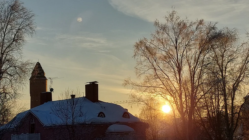 En kall vinterdag i Haparanda. På Sune Nilssons bild syns det gamla vattentornet i den 22-gradiga kylan.
