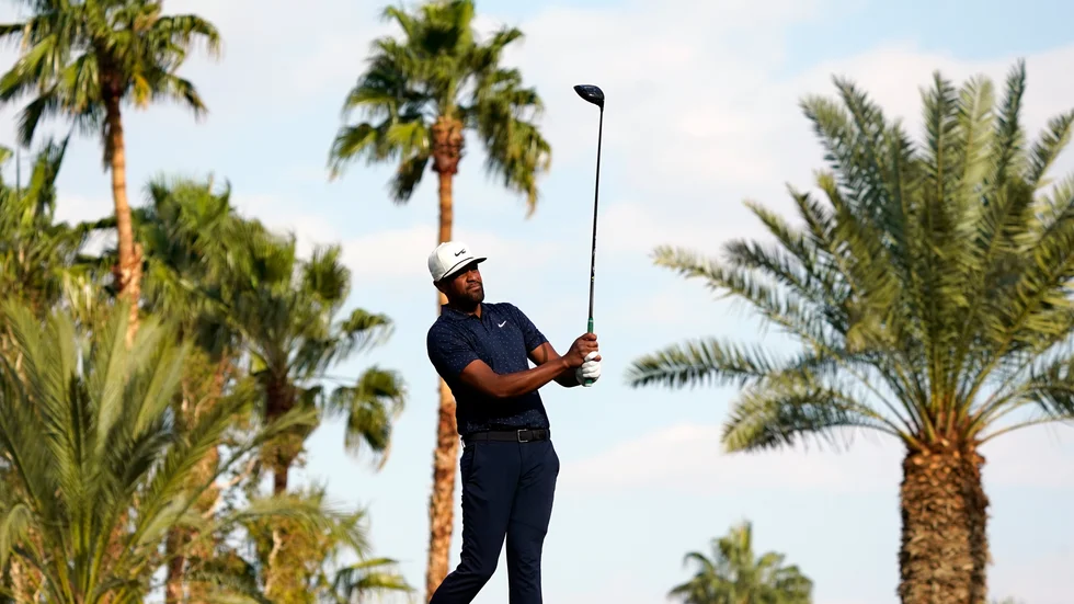 Amerikanen Tony Finau, som delar ledningen i La Quinta, under fredagens runda.