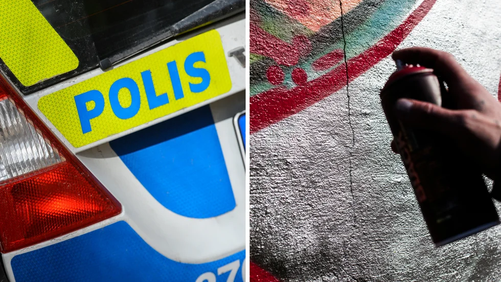 Polisen hittade mannen bredvid färskt klotter.