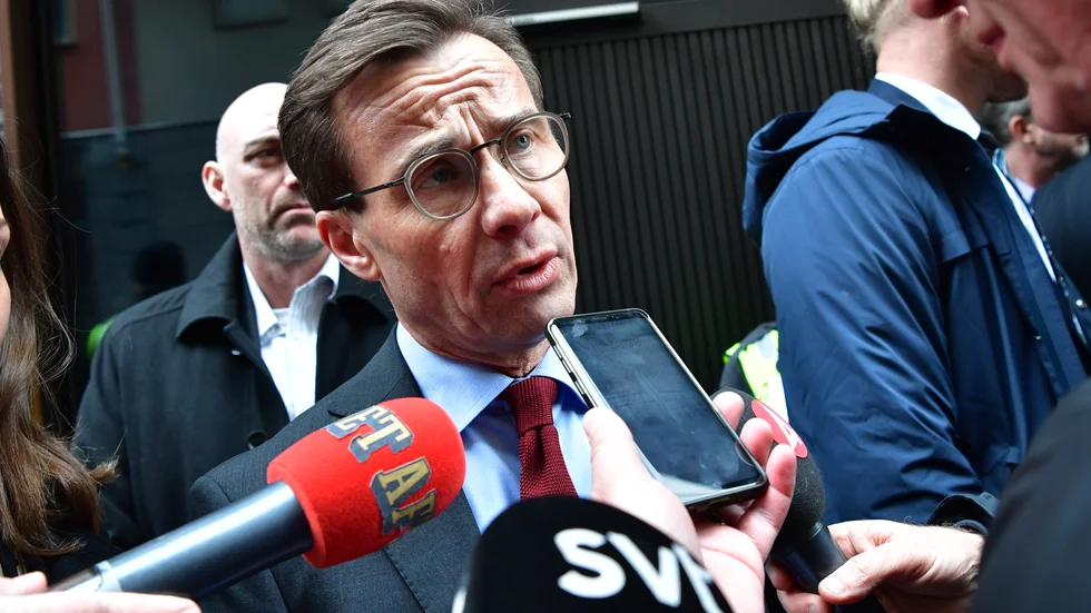 Moderaternas partiledare Ulf Kristersson i samband med regeringens möte i mars om coronaviruset. Partiledarna samlades på regeringskansliet. Arkivbild.