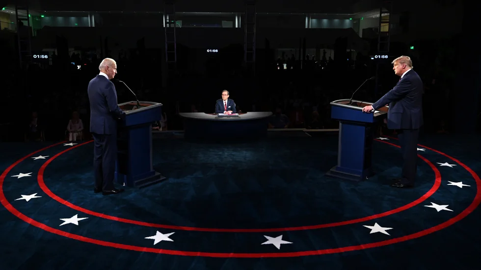 Joe Biden och Donald Trump under den första TV-sända valdebatten.
