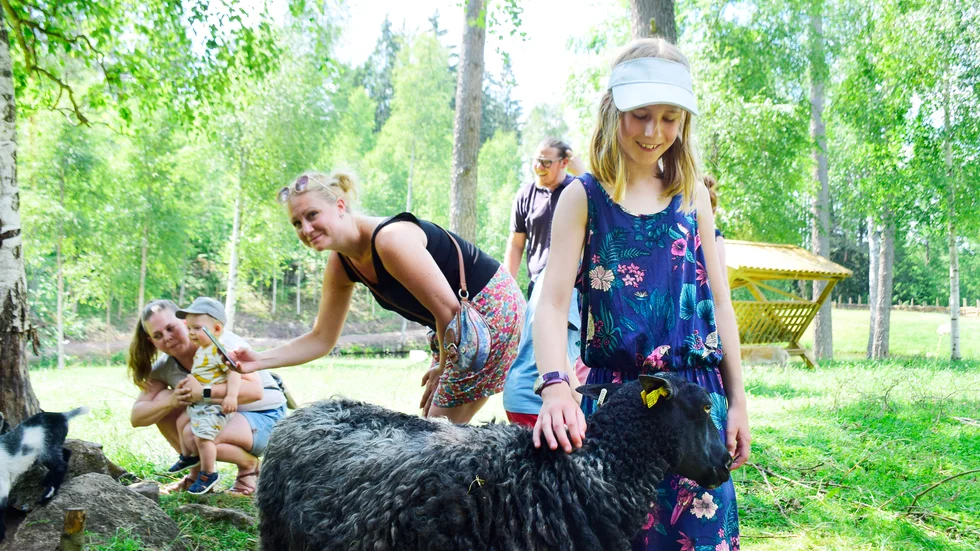 Erika Lind tycker att det var mysigt att få klappa lammen vid Katthult. 