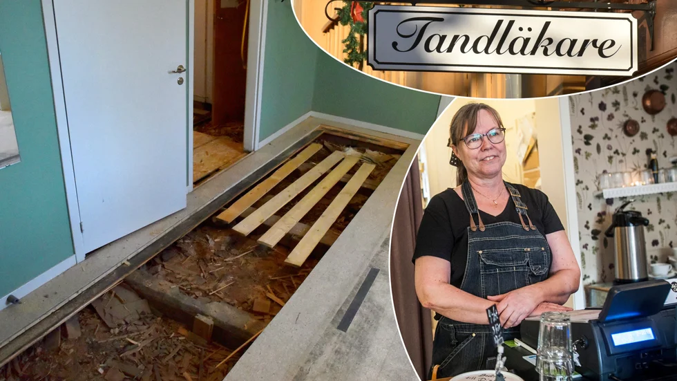 Översvämningen i Malmköpings stadshus var inte så omfattande, men trots det sipprade vatten lite här och var. Från tandläkarmottagningen till Caroline Erikssons kafé på nedervåningen.