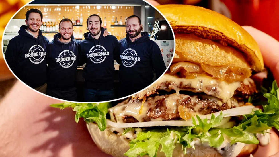Joakim Wiklander, Jonas Wiklander, Mika Zibanejad och Monir Kalgoum, ägare till hamburgerkedjan Brödernas som nu kommer till Strängnäs.