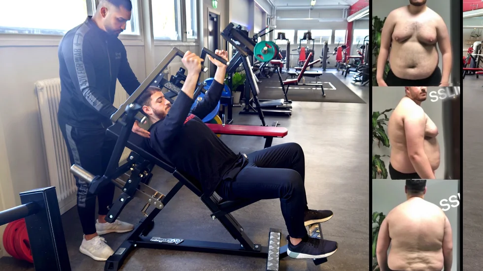 Layth Al-khamees har gått ner från 160 kilo till 61 kilo. Nu kan han fokusera på att börja bygga muskler. ""Allt är tack vare den här människan" och syftar på gymägaren Saad Saad.