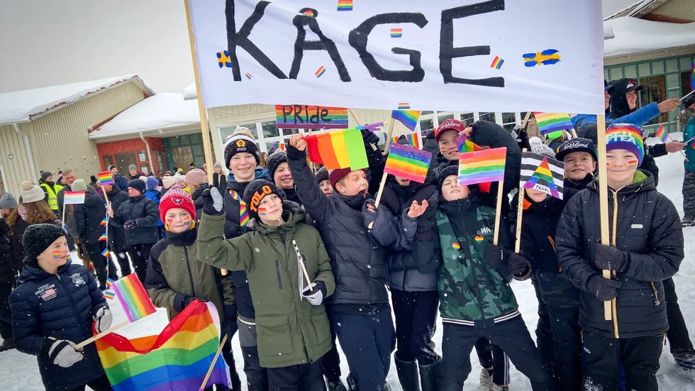 Eleverna hade egengjorda skyltar, flaggor och ansiktsmålningar.
