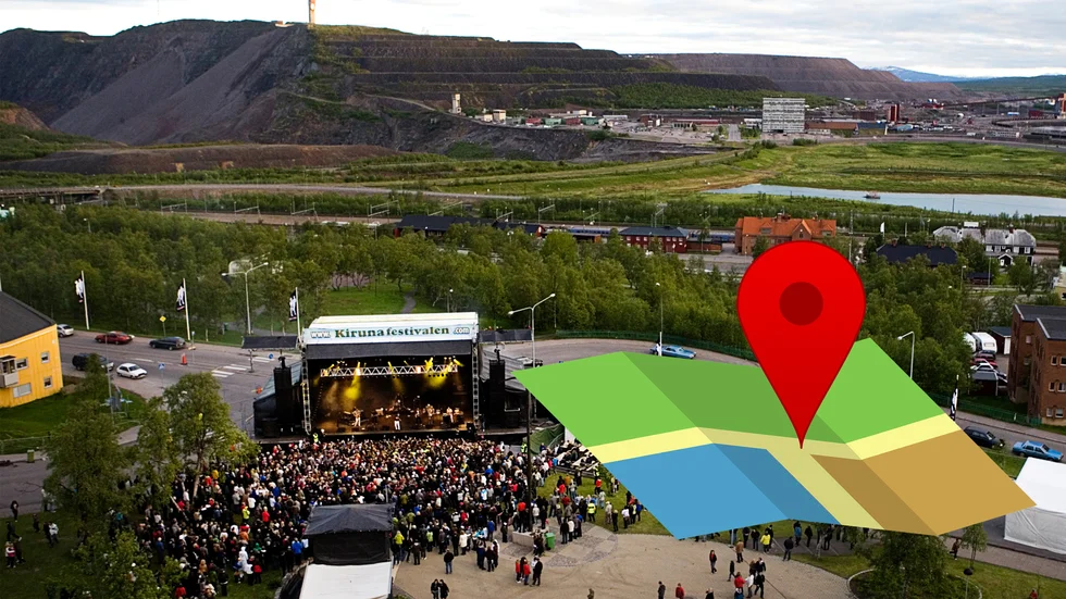 Kirunafestivalen tar fram sin nedlaga scen igen, som ska stå placerad ungefär där pilen visar på bilden. 